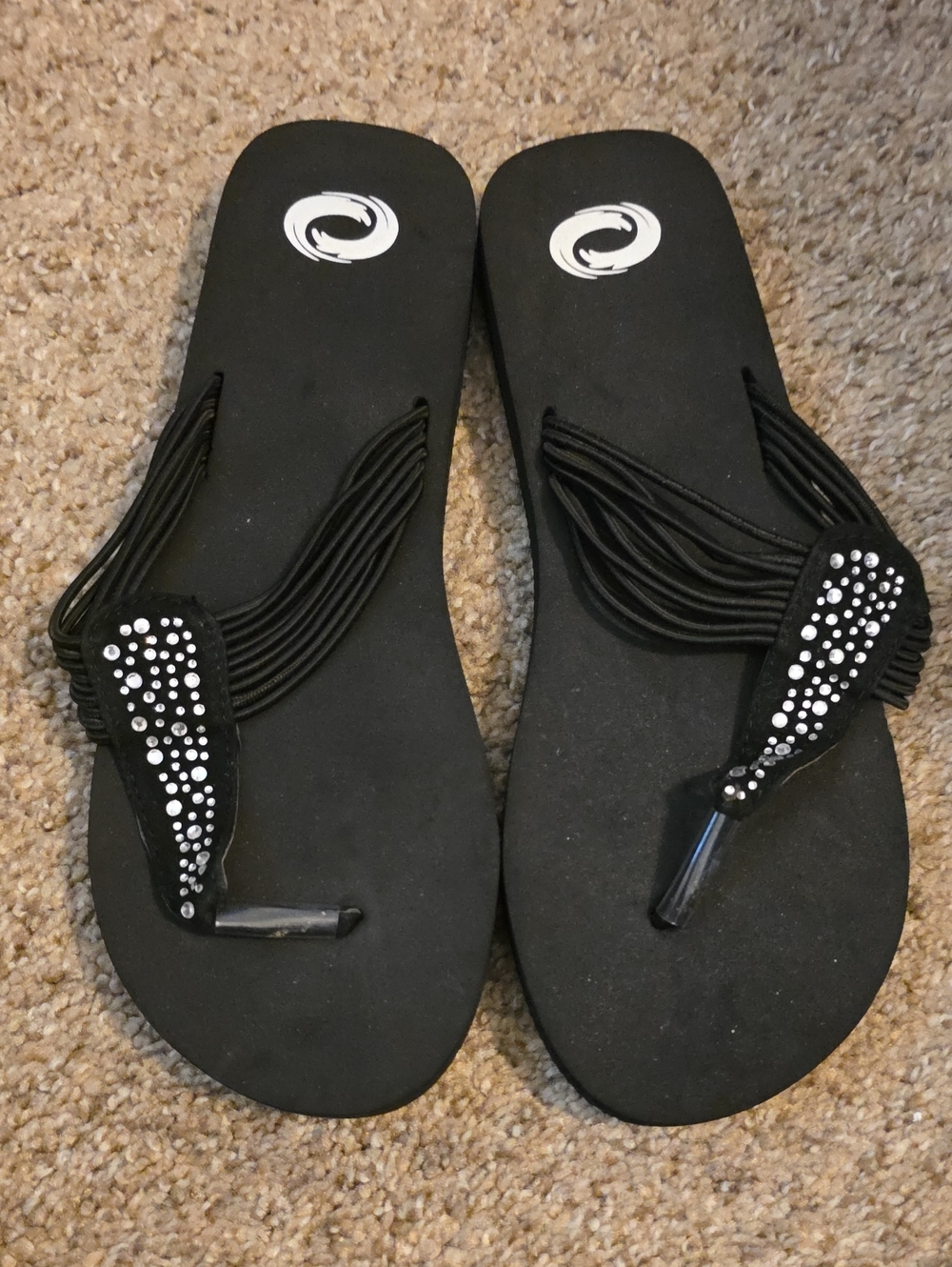 Black Rhinestone Toe-Post Flip Flops - Women